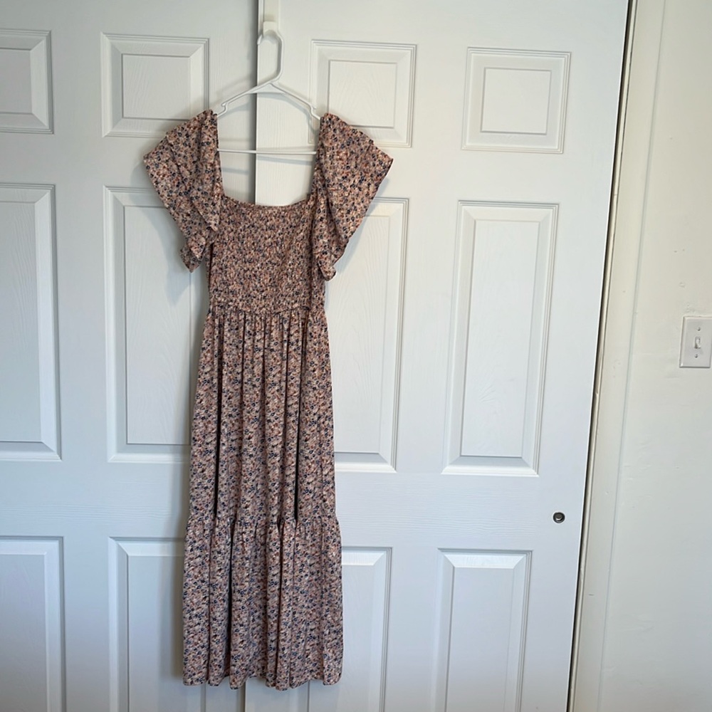 Pink blush floral maternity midi dress